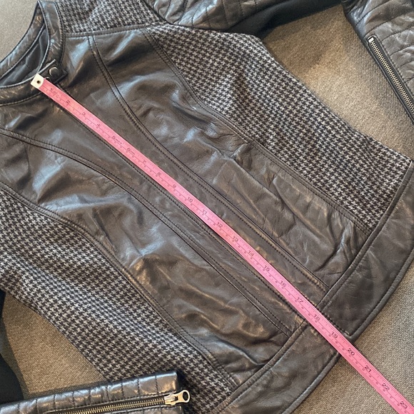 Trouve Quilted Leather & Houndstooth Moto Jacket Size Small - Picture 4 of 14